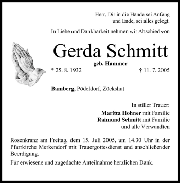 Anzeige von Gerda Schmitt von MGO