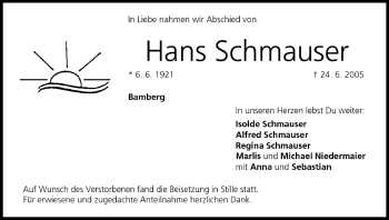 Anzeige von Hans Schmauser von MGO