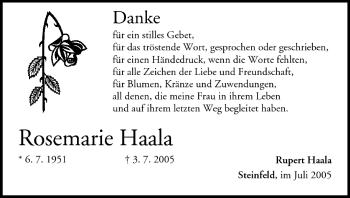 Anzeige von Rosemarie Haala von MGO