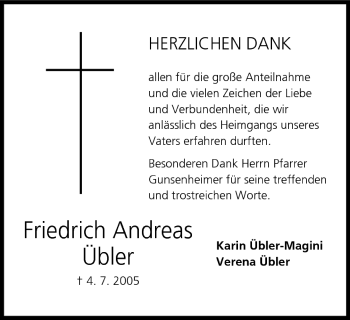 Anzeige von Friedrich Andreas Übler von MGO