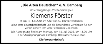 Anzeige von Klemens Förster von MGO