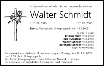 Anzeige von Walter Schmidt von MGO