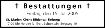 Anzeige von Bestattungen vom 15.07.2005 von MGO