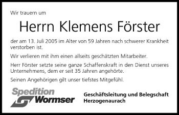 Anzeige von Klemens Förster von MGO