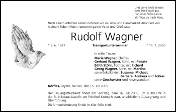 Anzeige von Rudolf Wagner von MGO