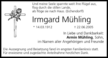 Anzeige von Irmgard Mühling von MGO