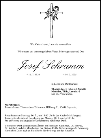 Anzeige von Josef Schramm von MGO
