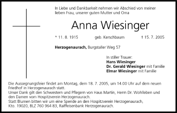 Anzeige von Anna Wiesinger von MGO