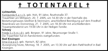 Anzeige von Totentafel vom 18.07.2005 von MGO