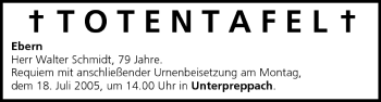 Anzeige von Totentafel vom 16.07.2005 von MGO