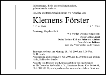 Anzeige von Klemens Förster von MGO
