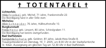 Anzeige von Totentafel vom 16.07.2005 von MGO