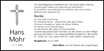 Anzeige von Hans Mohr von MGO