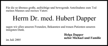 Anzeige von Hubert Dapper von MGO