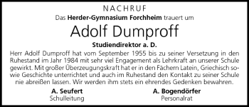 Anzeige von Adolf Dumproff von MGO