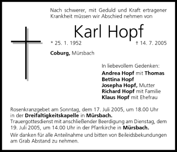 Anzeige von Karl Hopf von MGO