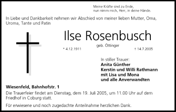 Anzeige von Ilse Rosenbusch von MGO
