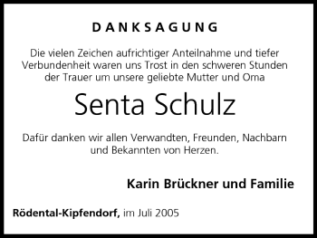 Anzeige von Senta Schulz von MGO