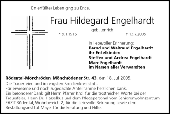 Anzeige von Hildegard Engelhardt von MGO