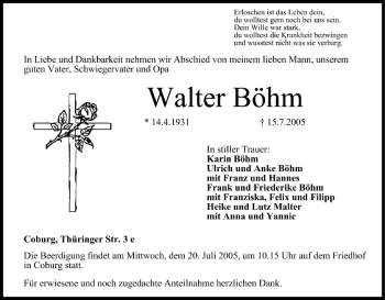 Anzeige von Walter Böhm von MGO