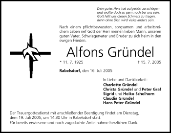 Anzeige von Alfons Gründel von MGO