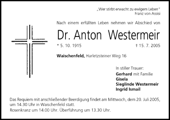 Anzeige von Anton Westermeir von MGO