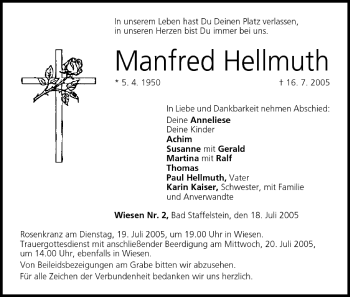 Anzeige von Manfred Hellmuth von MGO