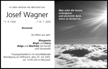 Anzeige von Josef Wagner von MGO
