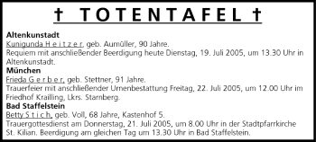 Anzeige von Totentafel vom 19.07.2005 von MGO