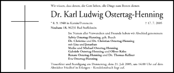 Anzeige von Karl Ludwig Ostertag-Henning von MGO