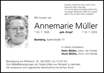 Anzeige von Annemarie Müller von MGO
