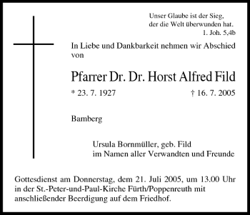 Anzeige von Horst Alfred Fild von MGO