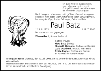Anzeige von Paul Batz von MGO