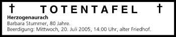 Anzeige von Totentafel vom 19.07.2005 von MGO