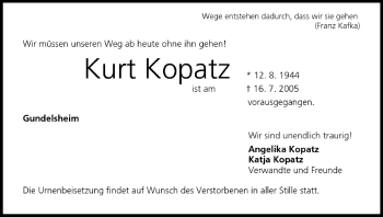 Anzeige von Kurt Kopatz von MGO