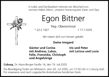 Anzeige von Egon Bittner von MGO