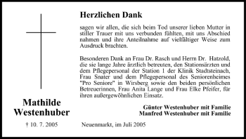 Anzeige von Mathilde Westenhuber von MGO