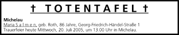 Anzeige von Totentafel vom 20.07.2005 von MGO