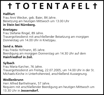 Anzeige von Totentafel vom 20.07.2005 von MGO