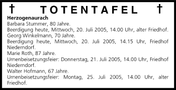 Anzeige von Totentafel vom 20.07.2005 von MGO