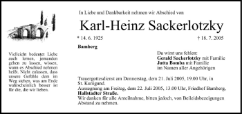 Anzeige von Karl-Heinz Sackerlotzky von MGO