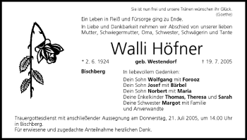Anzeige von Walli Höfner von MGO
