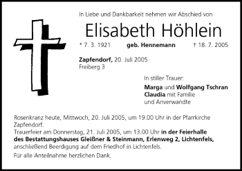 Anzeige von Elisabeth Höhlein von MGO