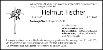 Anzeige von Helmut Fischer von MGO