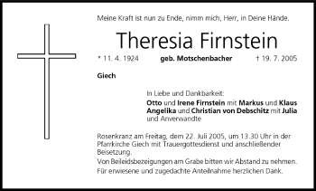 Anzeige von Theresia Firnstein von MGO