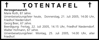 Anzeige von Totentafel vom 21.07.2005 von MGO