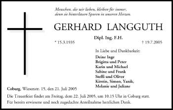 Anzeige von Gerhard Langguth von MGO