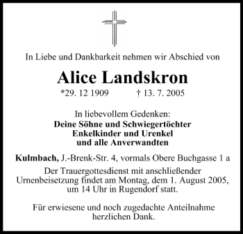 Anzeige von Alice Landskron von MGO