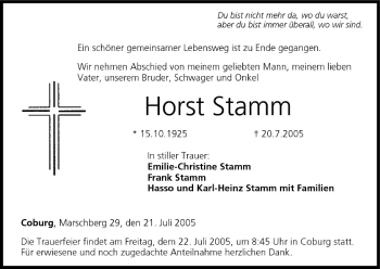 Anzeige von Horst Stamm von MGO