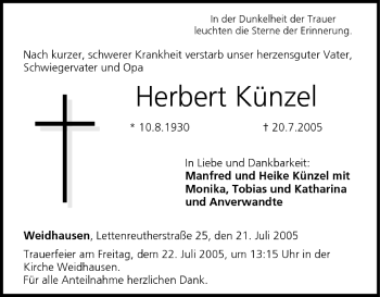 Anzeige von Herbert Künzel von MGO